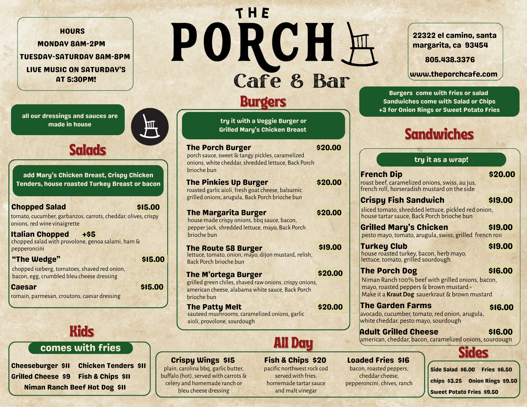 The Porch- Santa Margarita - Breakfast Menu
